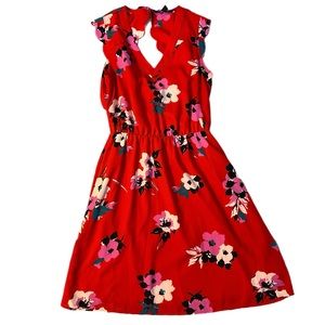 41 Hawthorn Red flower scallop dress.
